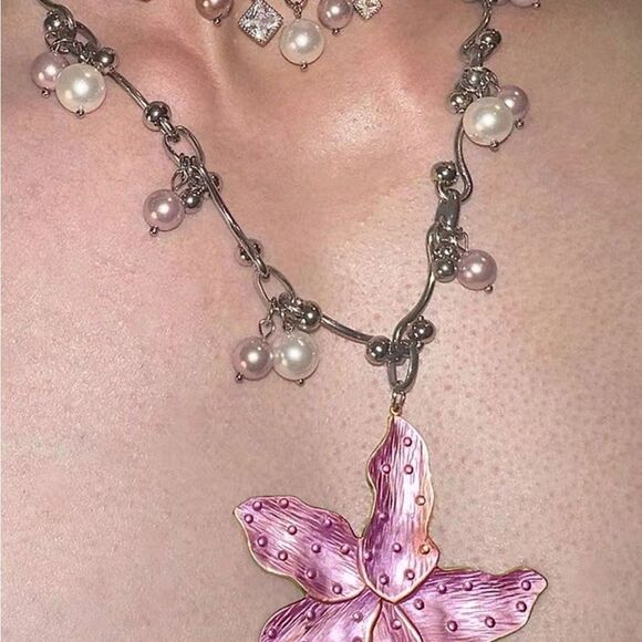 Pink Starfish Necklace Q668 - Picture 2 of 7